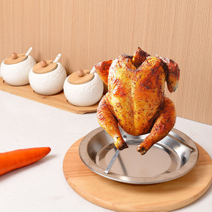 2-Pack Portable Vertical Chicken Roaster with Oil-Filtering Pan - 430 Stainless Steel Detachable Beer Can V888-ELOSUNG45902