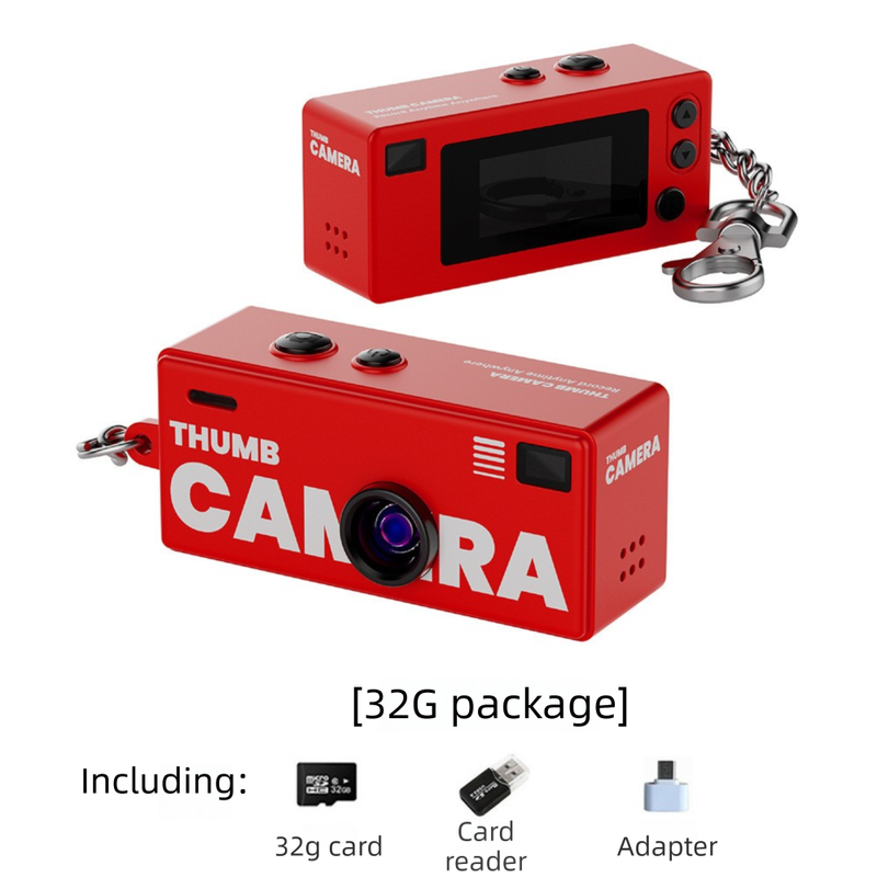 G6 Red Ultra-Mini Thumb Camera with 32GB Card, Card Reader & Adapter - HD Instant Pocket-Sized Action Cam for V888-ELOSUNG45916