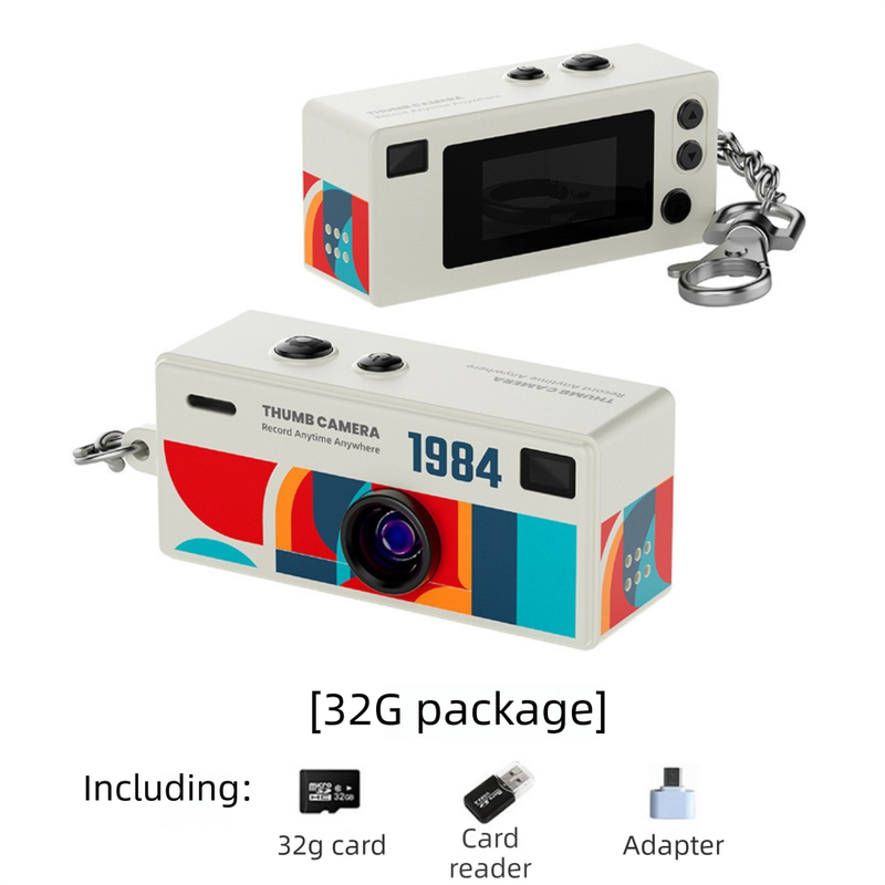 G6 White Ultra-Mini Thumb Camera with 32GB Card, Card Reader & Adapter - HD Instant Pocket-Sized Action Cam V888-ELOSUNG45917