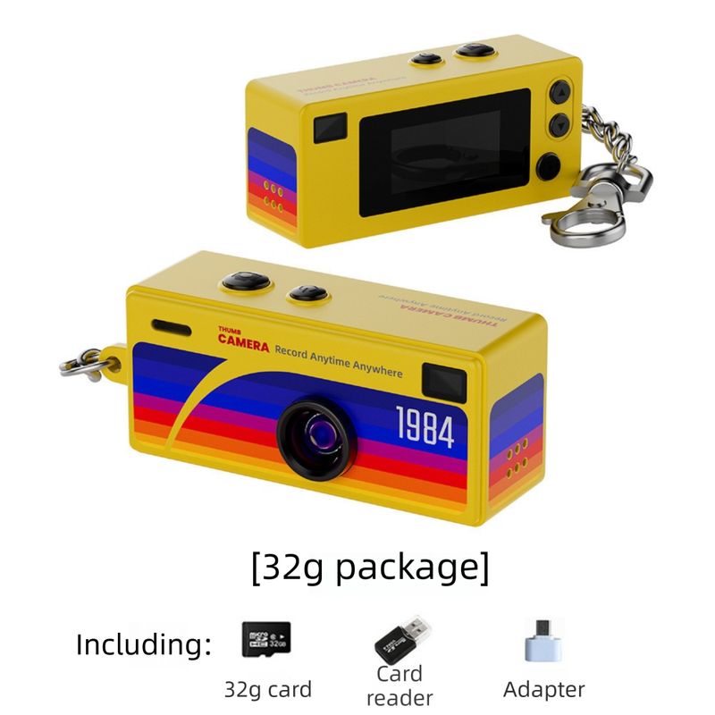 G6 Yellow Ultra-Mini Thumb Camera with 32GB Card, Card Reader & Adapter - HD Instant Pocket-Sized Action Cam V888-ELOSUNG45919