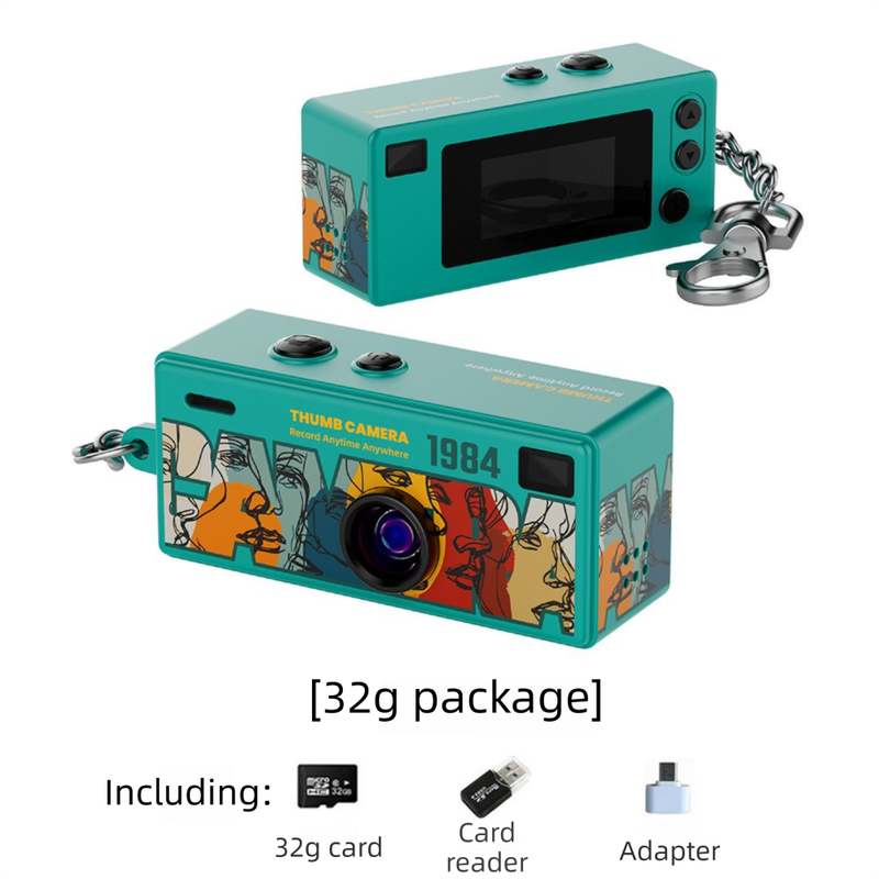 G6 Green Ultra-Mini Thumb Camera with 32GB Card, Card Reader & Adapter - HD Instant Pocket-Sized Action Cam V888-ELOSUNG45920