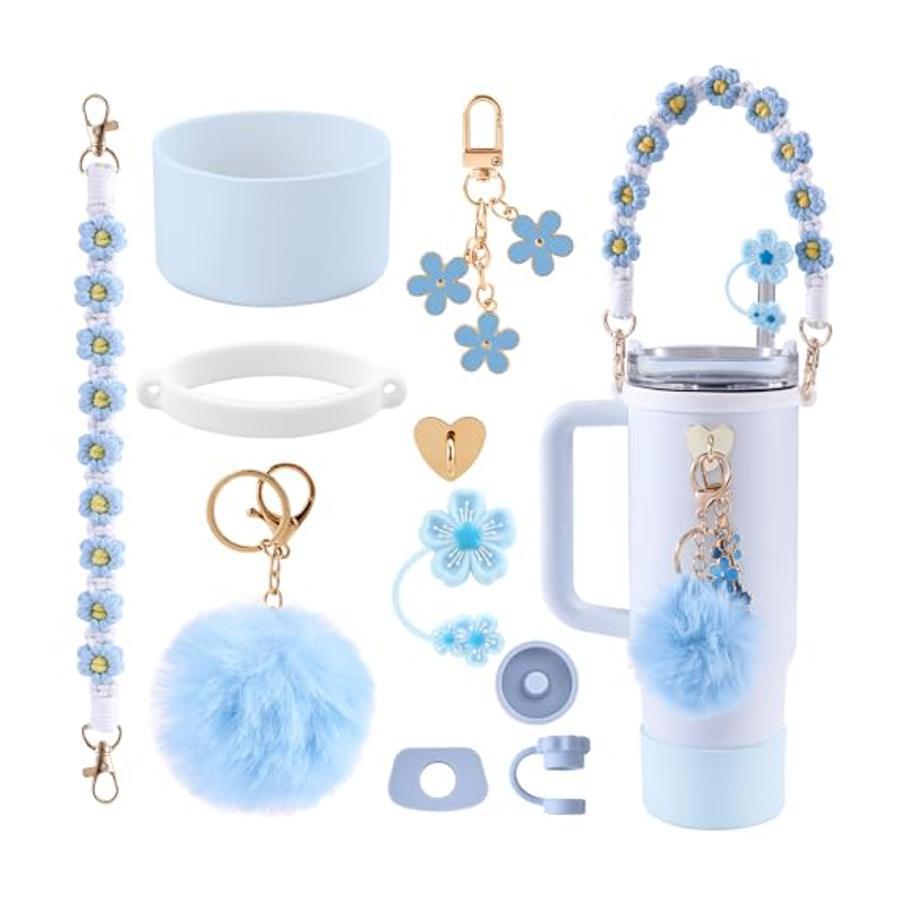 10-Piece Blue Accessory Bundle for Stanley Quencher 30/40oz - Includs Premium Silicone Straw Covers, V888-ELOSUNG45923