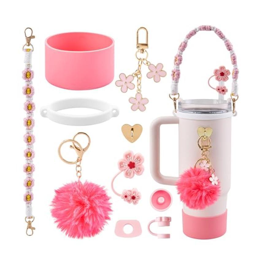 10-Piece Rose-Red Accessory Bundle for Stanley Quencher 30/40oz - Includs Premium Silicone Straw Covers, V888-ELOSUNG45924