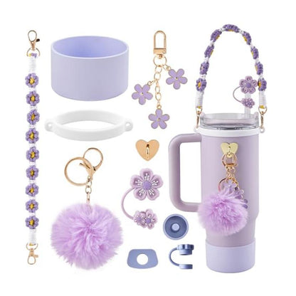10-Piece Purple Accessory Bundle for Stanley Quencher 30/40oz - Includs Premium Silicone Straw Covers, V888-ELOSUNG45925