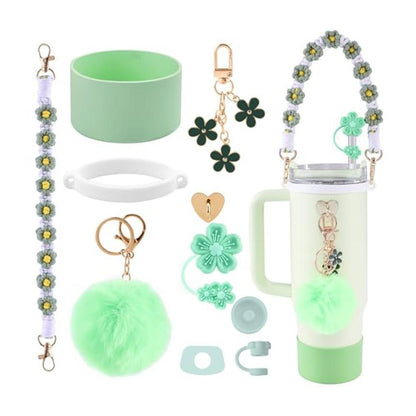 10-Piece Green Accessory Bundle for Stanley Quencher 30/40oz - Includs Premium Silicone Straw Covers, V888-ELOSUNG45926