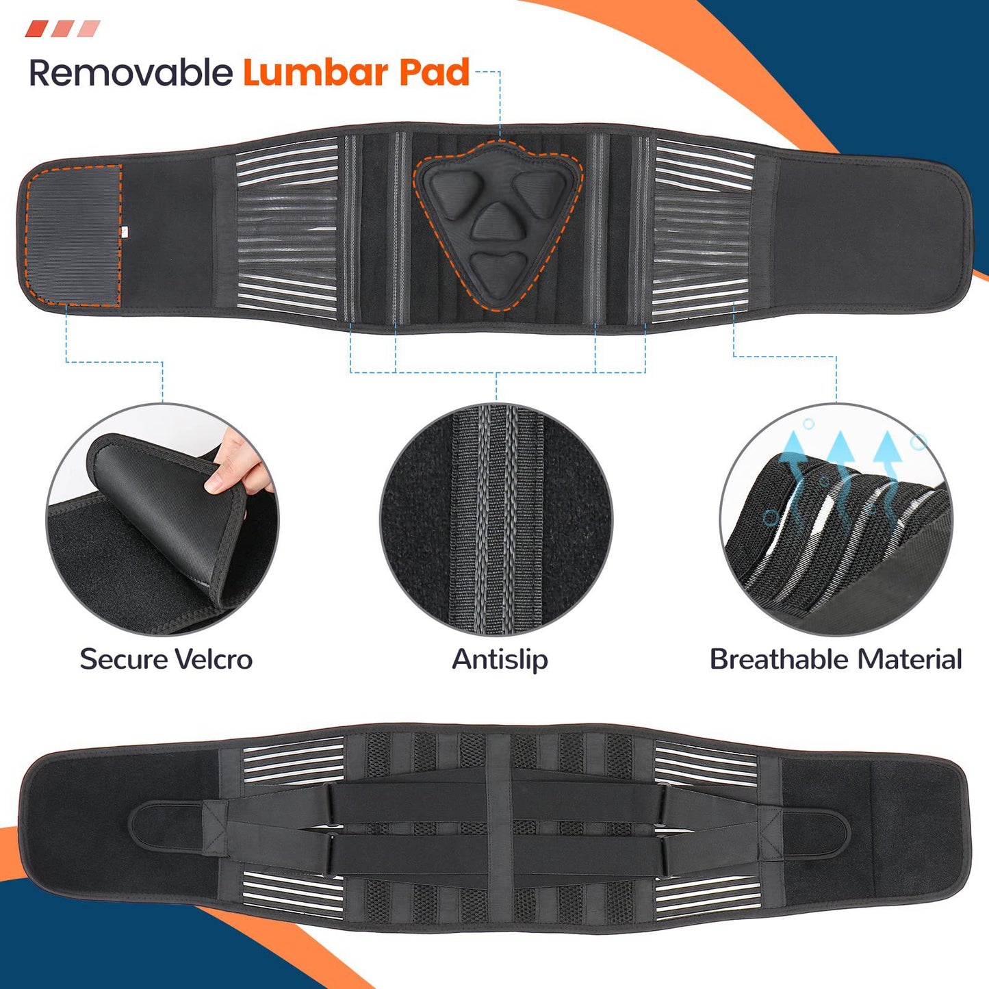 XL Size Black Double-Compression Sports Waist Trimmer with 4 Steel Plates and 2 Spring Stays for Strength V888-ELOSUNG45938