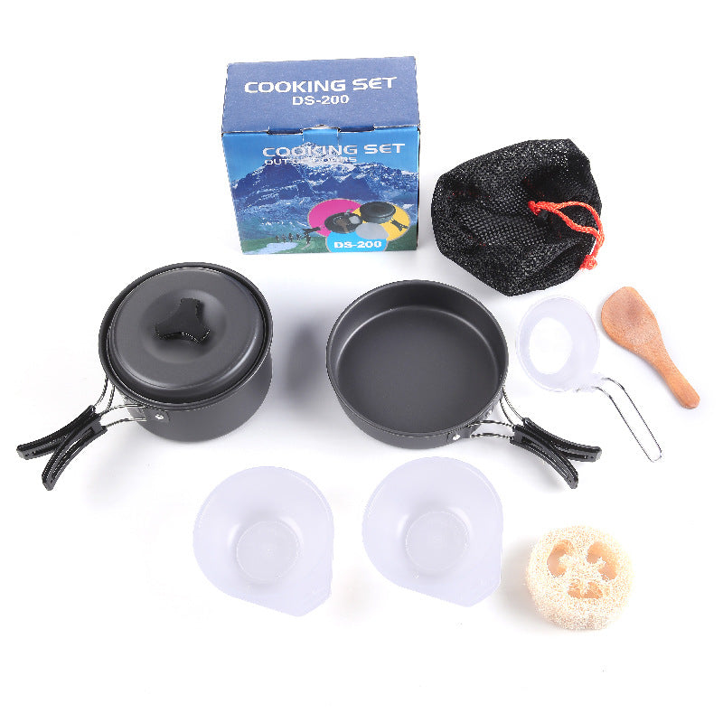8-Piece Black Lightweight Outdoor Camping Cookware Set - 1/2 Person Portable High-Efficiency Thermal Cooking V888-ELOSUNG45940