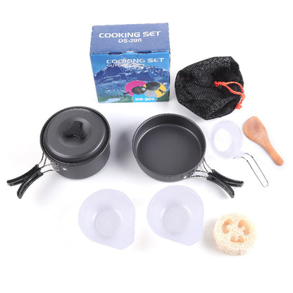 8-Piece Black Lightweight Outdoor Camping Cookware Set - 1/2 Person Portable High-Efficiency Thermal Cooking V888-ELOSUNG45940