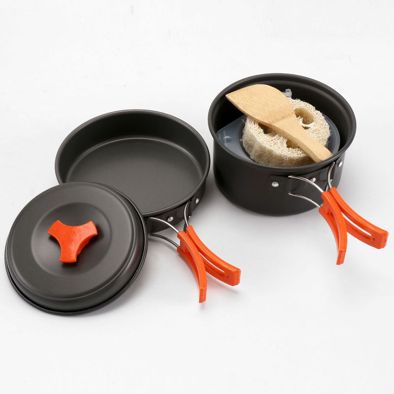 8-Piece Orange Lightweight Outdoor Camping Cookware Set - 1/2 Person Portable High-Efficiency Thermal Cooking V888-ELOSUNG45941