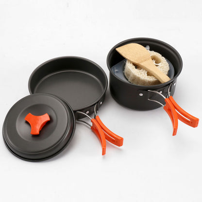 8-Piece Orange Lightweight Outdoor Camping Cookware Set - 1/2 Person Portable High-Efficiency Thermal Cooking V888-ELOSUNG45941