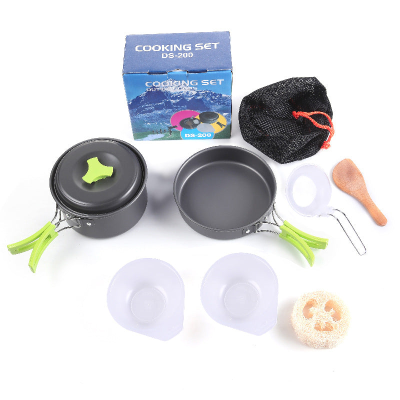 8-Piece Green Lightweight Outdoor Camping Cookware Set - 1/2 Person Portable High-Efficiency Thermal Cooking V888-ELOSUNG45942