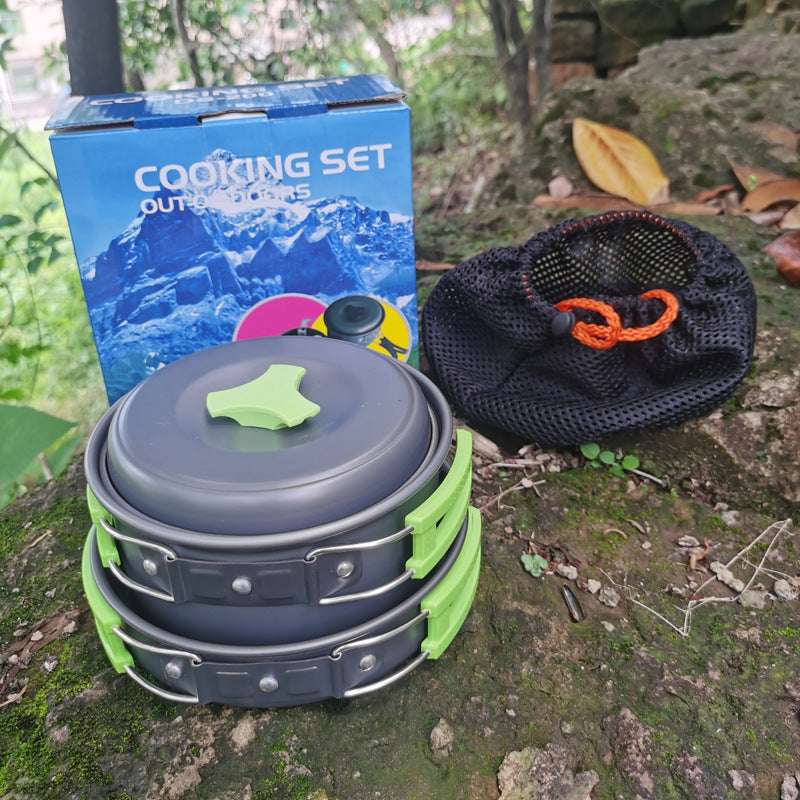 8-Piece Green Lightweight Outdoor Camping Cookware Set - 1/2 Person Portable High-Efficiency Thermal Cooking V888-ELOSUNG45942
