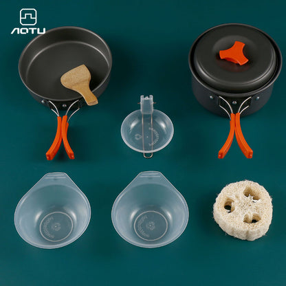 8-Piece Green Lightweight Outdoor Camping Cookware Set - 1/2 Person Portable High-Efficiency Thermal Cooking V888-ELOSUNG45942