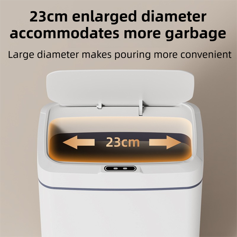 White Intelligent Dual-Sensor Trash Can (Hand-Wave & Knee-Bend) - Slim-Fit Touchless Battery-Powered Bin for V888-ELOSUNG45951