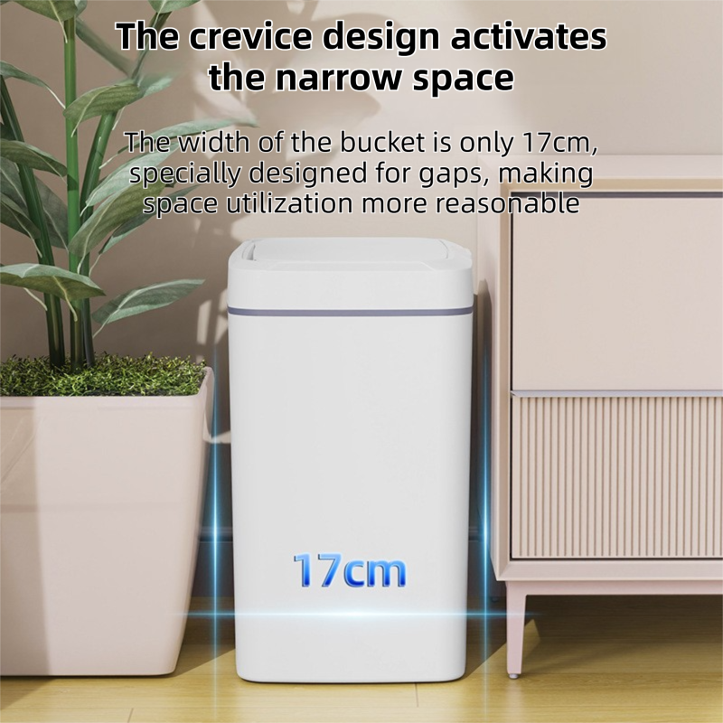 White Intelligent Dual-Sensor Trash Can (Hand-Wave & Knee-Bend) - Slim-Fit Touchless Battery-Powered Bin for V888-ELOSUNG45951