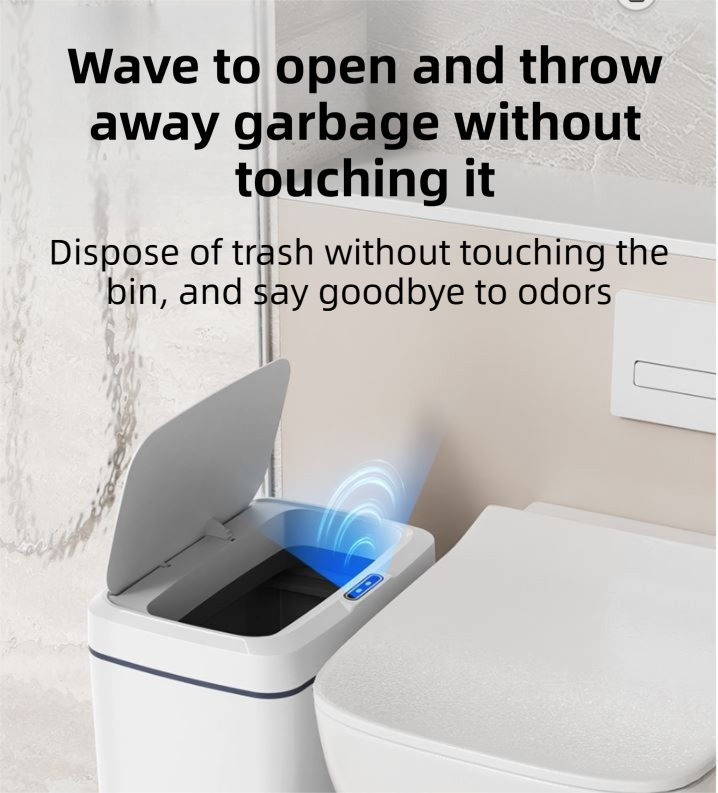 White Intelligent Dual-Sensor Trash Can (Hand-Wave & Knee-Bend) - Slim-Fit Touchless Rechargeable Bin for V888-ELOSUNG45952