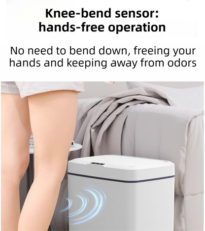 White Intelligent Dual-Sensor Trash Can (Hand-Wave & Knee-Bend) - Slim-Fit Touchless Rechargeable Bin for V888-ELOSUNG45952