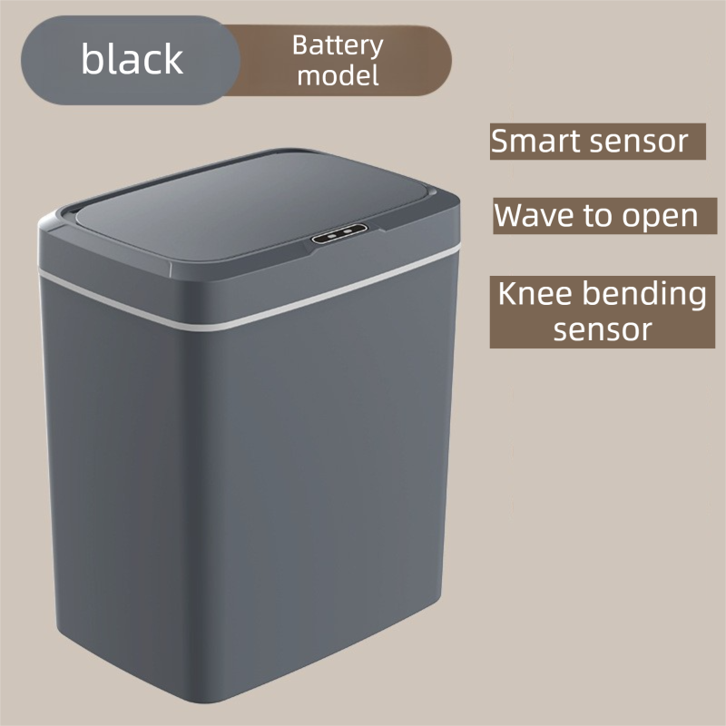 Black Intelligent Dual-Sensor Trash Can (Hand-Wave & Knee-Bend) - Slim-Fit Touchless Battery-Powered Bin for V888-ELOSUNG45953