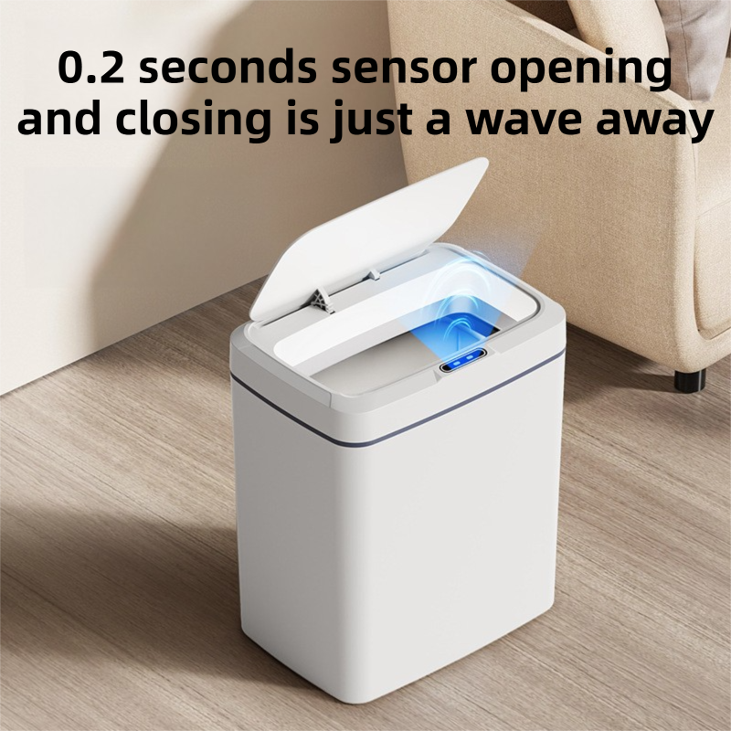 Black Intelligent Dual-Sensor Trash Can (Hand-Wave & Knee-Bend) - Slim-Fit Touchless Battery-Powered Bin for V888-ELOSUNG45953