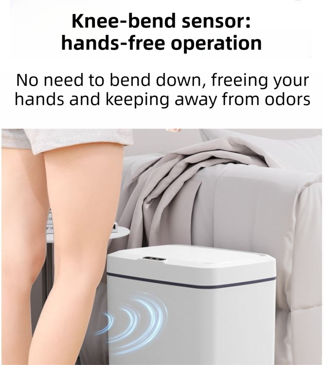 Black Intelligent Dual-Sensor Trash Can (Hand-Wave & Knee-Bend) - Slim-Fit Touchless Battery-Powered Bin for V888-ELOSUNG45953