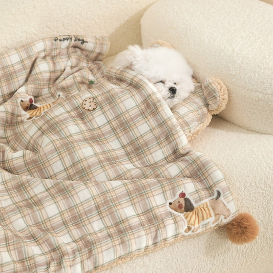 Plaid Puppy Premium Soft Fleece Dog Bed Mat/Quilt (M Size 60 x 40 CM) - All-Season Reversible Warm Cat Nap Pad V888-ELOSUNG45976