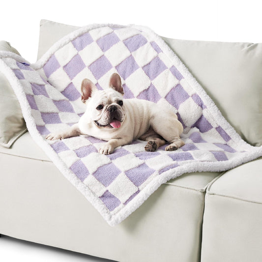 65 x 90 CM Waterproof Soft Sherpa Fleece Pet Blanket (Purple Gingham) - Reversible Thickened Furniture V888-ELOSUNG45997