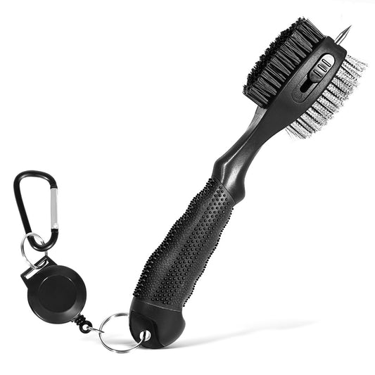 Black Premium Golf Club Cleaning Brush Extra Large Head Dual Bristles Retractable Zip Line & Groove Cleaner V888-ELOSUNG46001