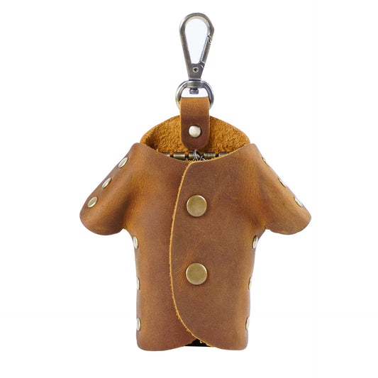Brown Genuine Crazy Horse Leather Key Case Creative Jacket Shape Holder Vintage Cowhide Pouch for Car Fob & V888-ELOSUNG46007