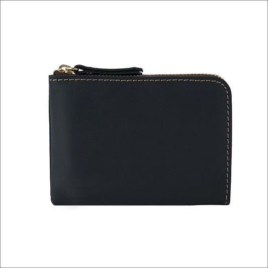 Black Handmade Crazy Horse Leather Wallet Minimalist L-Zip Card Holder Top Layer Cowhide Short Purse with V888-ELOSUNG46010
