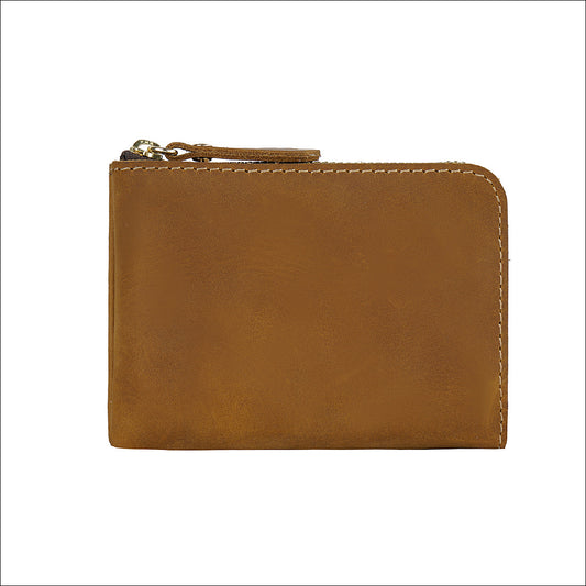 Yellow-brown Handmade Crazy Horse Leather Wallet Minimalist L-Zip Card Holder Top Layer Cowhide Short Purse V888-ELOSUNG46012