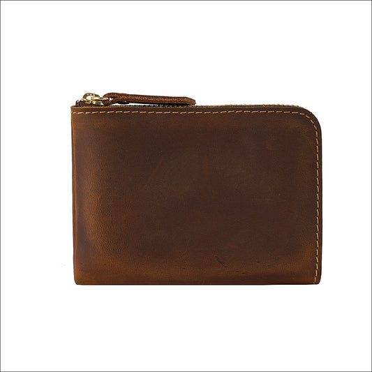 Dark-brown Handmade Crazy Horse Leather Wallet Minimalist L-Zip Card Holder Top Layer Cowhide Short Purse V888-ELOSUNG46013