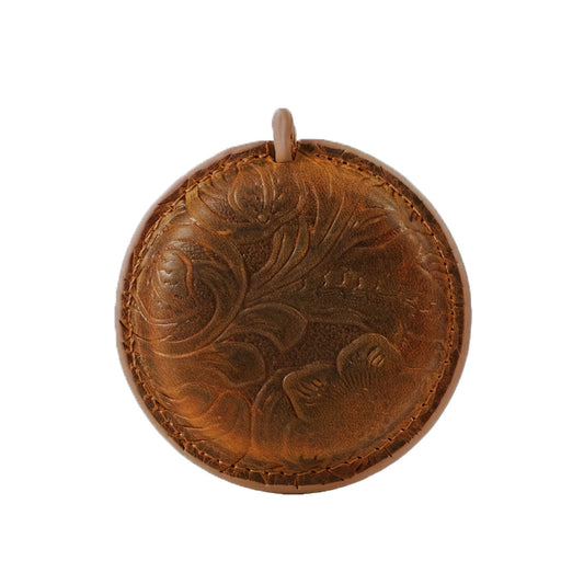 Brown Carved Design Handmade Crazy Horse Leather Retractable Tape Measure Keychain Dual Sided Scale 150cm/60" V888-ELOSUNG46029
