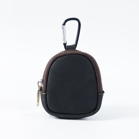 Black Genuine Crazy Horse Leather Mini Coin Purse Zipper Shell Pouch Small Earphone Case Key Holder with V888-ELOSUNG46030
