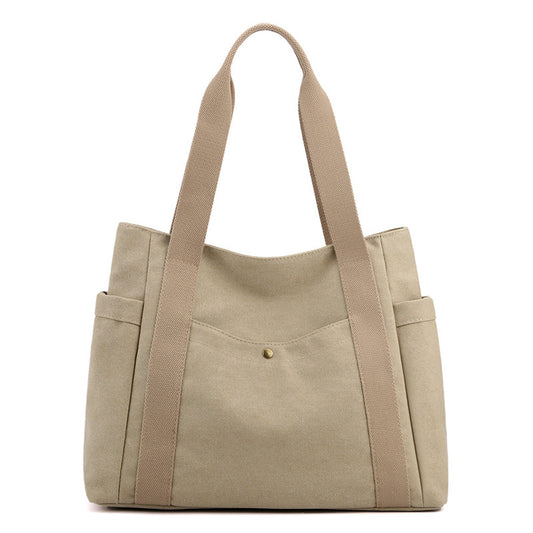 Grey Women's Large Canvas Tote Bag Minimalist Shoulder Handbag High Capacity 39cm for Work School & Travel V888-ELOSUNG46042