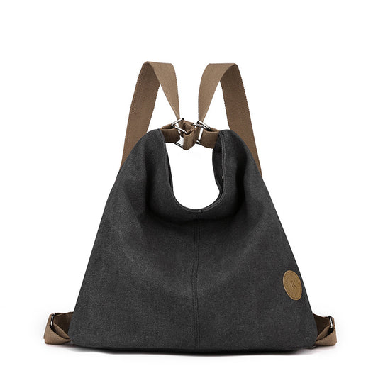 Black Versatile 3-in-1 Canvas Backpack and Shoulder Bag Large Capacity Handbag for Women Ideal for Travel V888-ELOSUNG46051