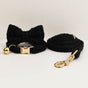 S Black Elegant Tweed Pet Collar and Leash Set - Adjustable Cat and Small Dog Collar with Removable Bow Tie V888-ELOSUNG46080