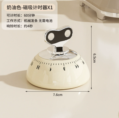 White Magnetic Mechanical Kitchen Timer - 60-Minute Visual Countdown Clock for Cooking, Study, and Kids Time V888-ELOSUNG46100