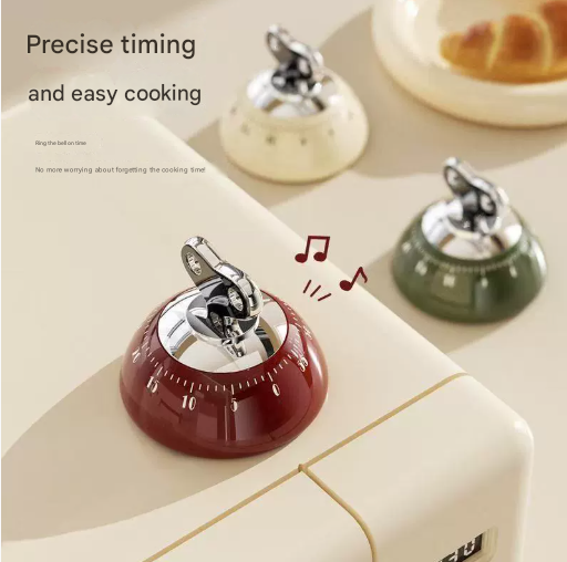 White Magnetic Mechanical Kitchen Timer - 60-Minute Visual Countdown Clock for Cooking, Study, and Kids Time V888-ELOSUNG46100