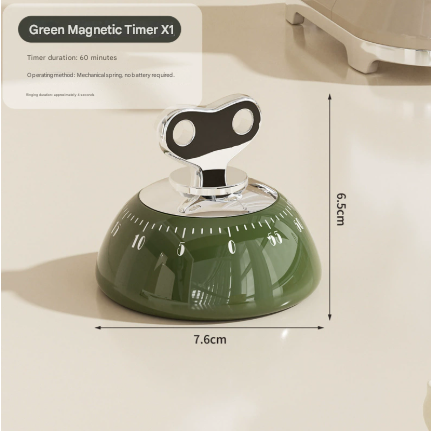 Green Magnetic Mechanical Kitchen Timer - 60-Minute Visual Countdown Clock for Cooking, Study, and Kids Time V888-ELOSUNG46101
