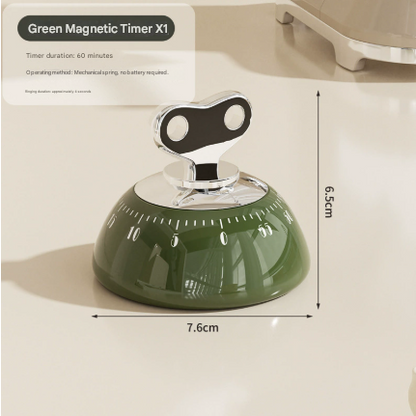 Green Magnetic Mechanical Kitchen Timer - 60-Minute Visual Countdown Clock for Cooking, Study, and Kids Time V888-ELOSUNG46101