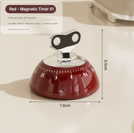 Red Magnetic Mechanical Kitchen Timer - 60-Minute Visual Countdown Clock for Cooking, Study, and Kids Time V888-ELOSUNG46102