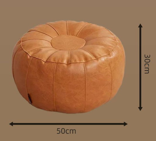 Brown Faux Leather Pumpkin Pouf Cover - DIY Unfilled Round Ottoman for Clothes Storage and Footrest - 50x30cm V888-ELOSUNG46104