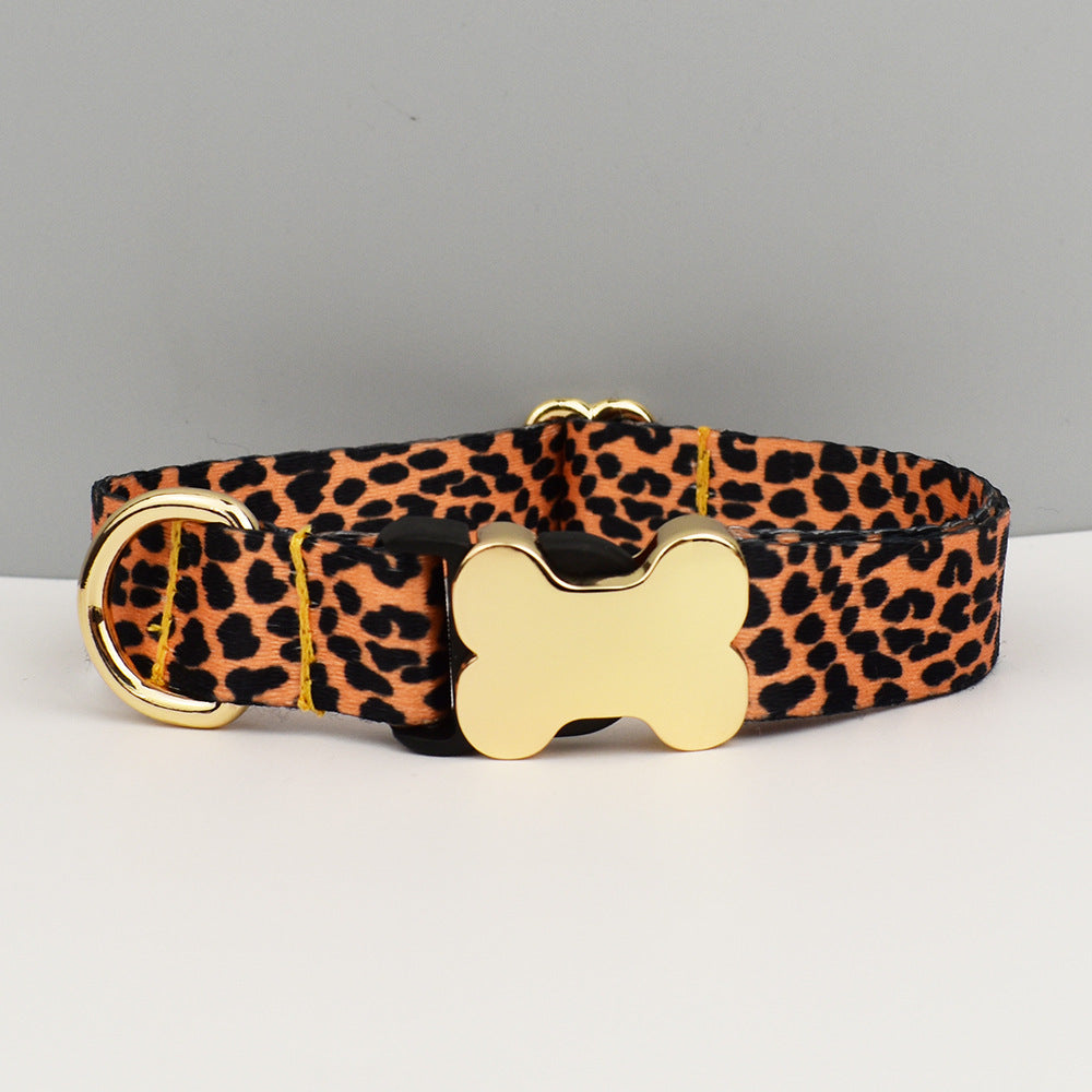 L Leopard Print Boho Patterned Dog Collar with Gold Metal Bone Buckle Adjustable Tribal & Leopard Print Neck V888-ELOSUNG46118
