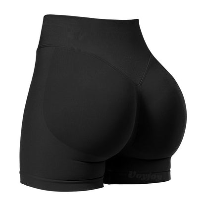 L Black High-Elastic Hip Yoga Shorts - Seamless Mid-Intensity Pilates Workout Shorts V888-ELOSUNG46122