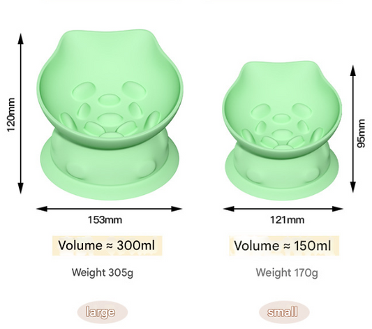 S Green 2-Piece Elevated Silicone Pet Bowl Set - Slanted Neck Protection Cat Bowl with Anti-Slip Suction Base V888-ELOSUNG46135