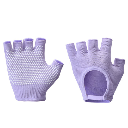 Purple 2-Pack Women's Non-Slip Yoga Gloves - Open Back Half Finger Cotton Stretchy Grip Gloves for Aerial V888-ELOSUNG46160