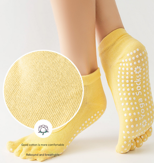 Pink 3-Pack Women's Non-Slip Five-Finger Yoga Socks - Open Back Combed Cotton Pilates & Fitness Grip Socks V888-ELOSUNG46168