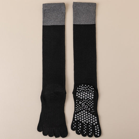 Black 2PCS Women's Professional Five-Finger Compression Calf Socks - High-Performance Knee-High Non-Slip Grip V888-ELOSUNG46173