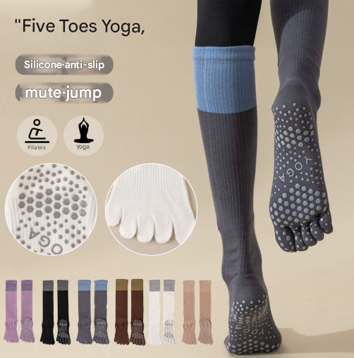 Black 2PCS Women's Professional Five-Finger Compression Calf Socks - High-Performance Knee-High Non-Slip Grip V888-ELOSUNG46173