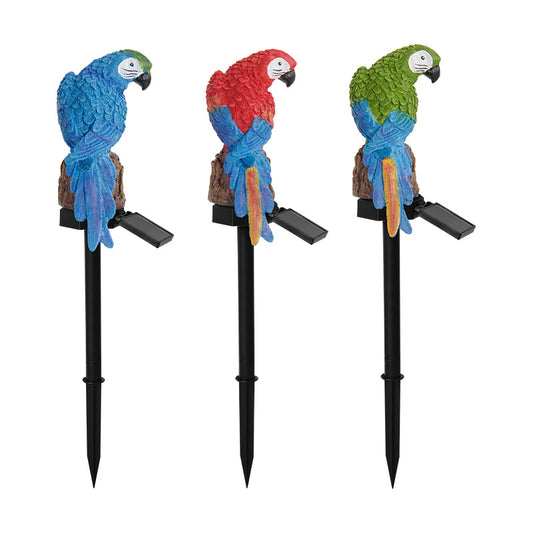 Three Color Solar Powered Parrot Garden Stake Lights - Hand-Painted Waterproof Resin LED Landscape Lamps for V888-ELOSUNG46185